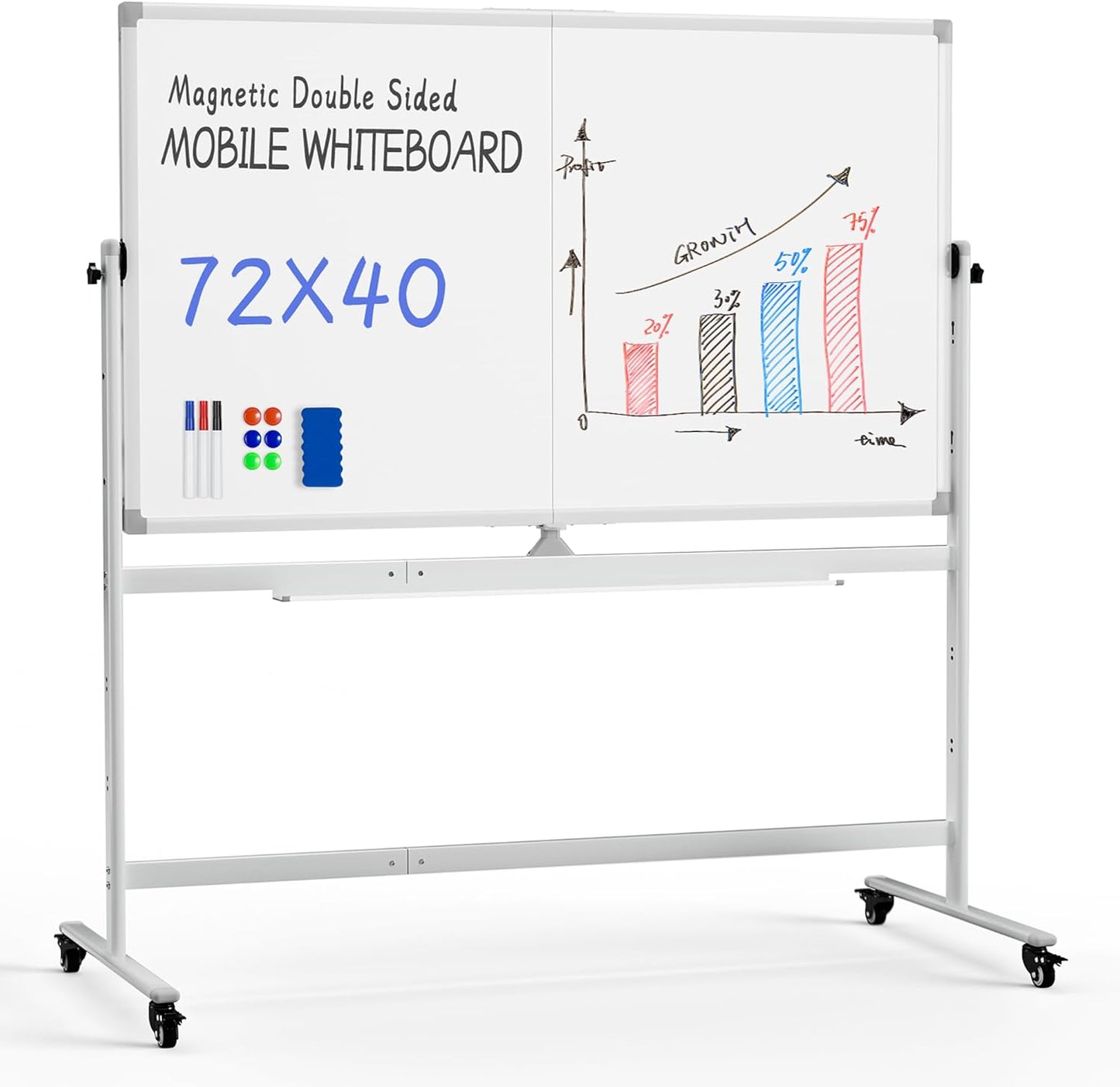 Rolling Whiteboard 40x72 Inches Double Sided Movable Dry Erase Board