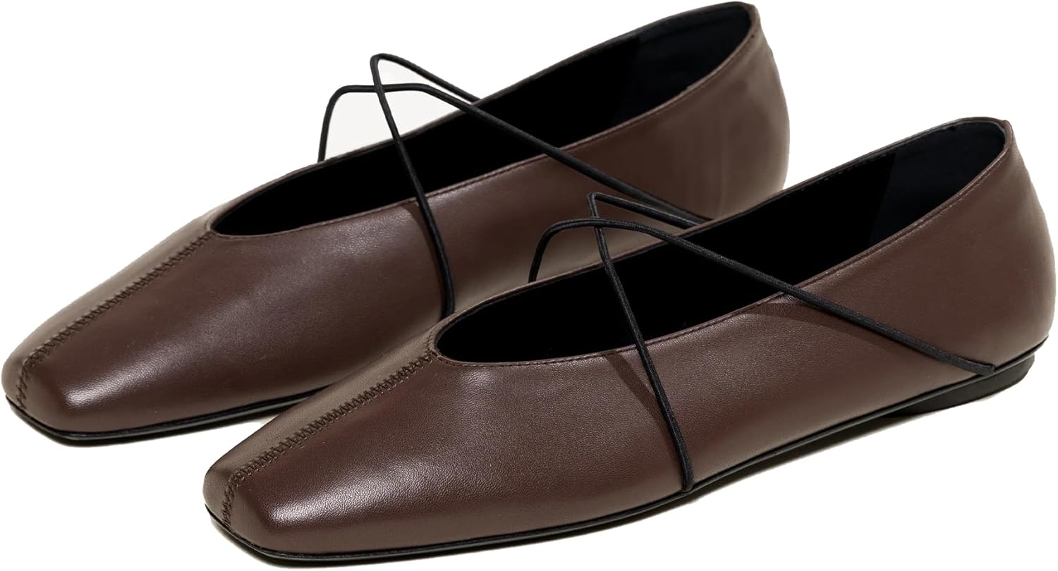 Stylish Women's Square Toe Ballet Flats with Criss-Cross Straps