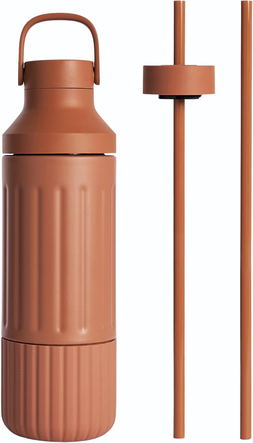 BEAST Health Insulated Steel Water Bottle, Leak-Proof with Reusable Straw, 22oz