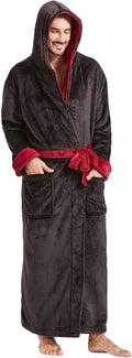 FashGudim Mens Full-Length Hooded Flannel Fleece Robe (Style 7BR3)