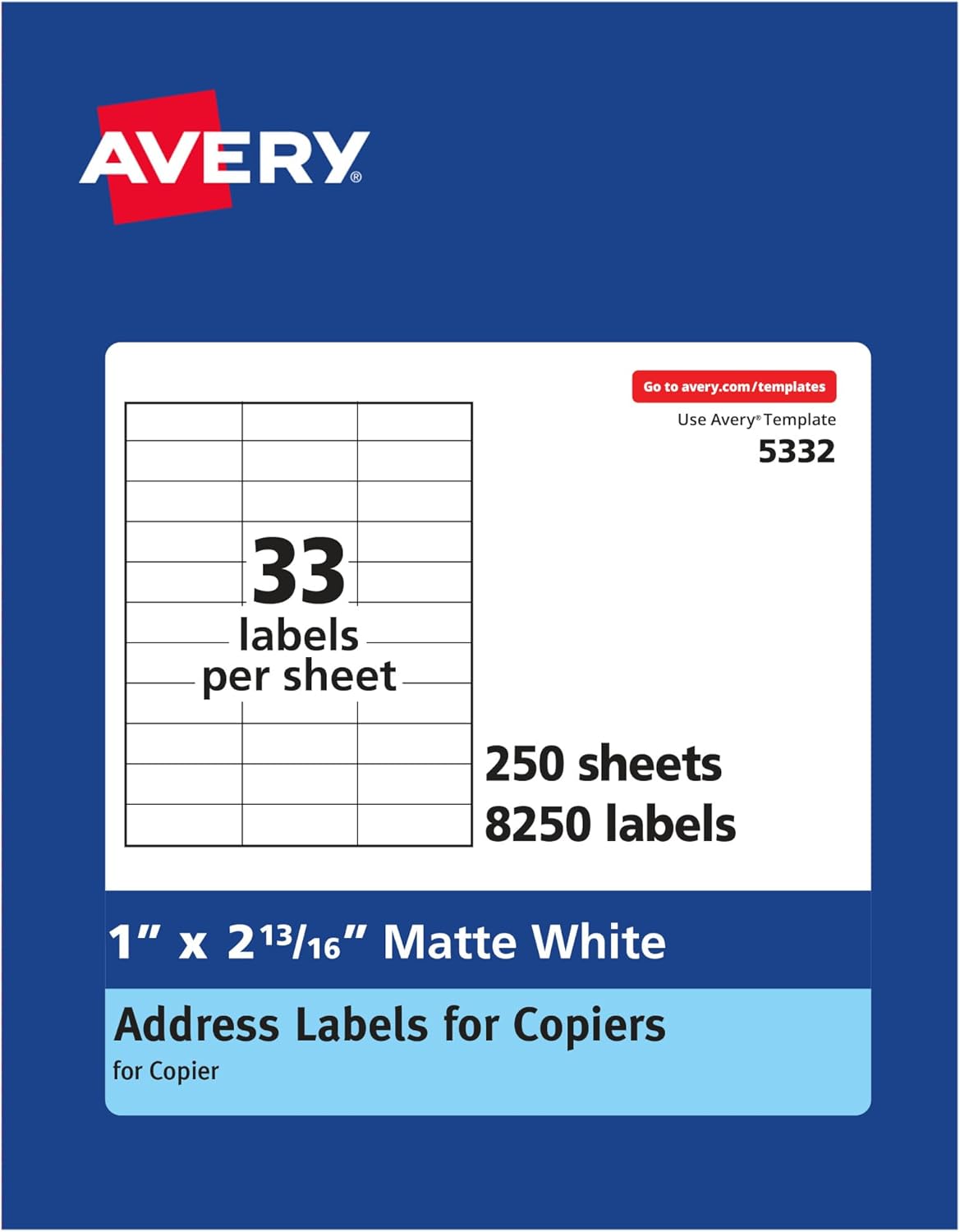 Avery Address Labels for Copiers, 1in x 2-13/16in, 8250 Labels