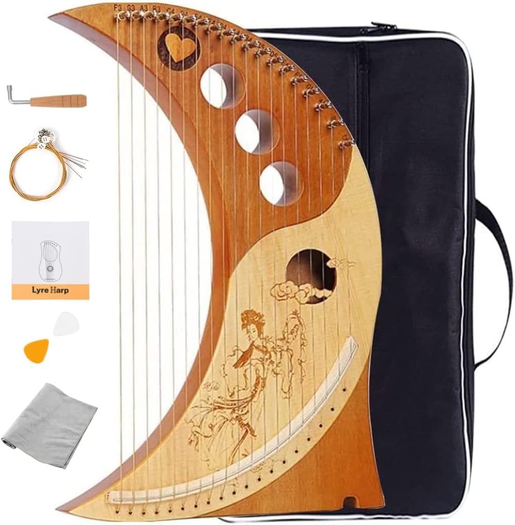 Moon-Shaped Lyre Harp with Humanized Design and Performance Package
