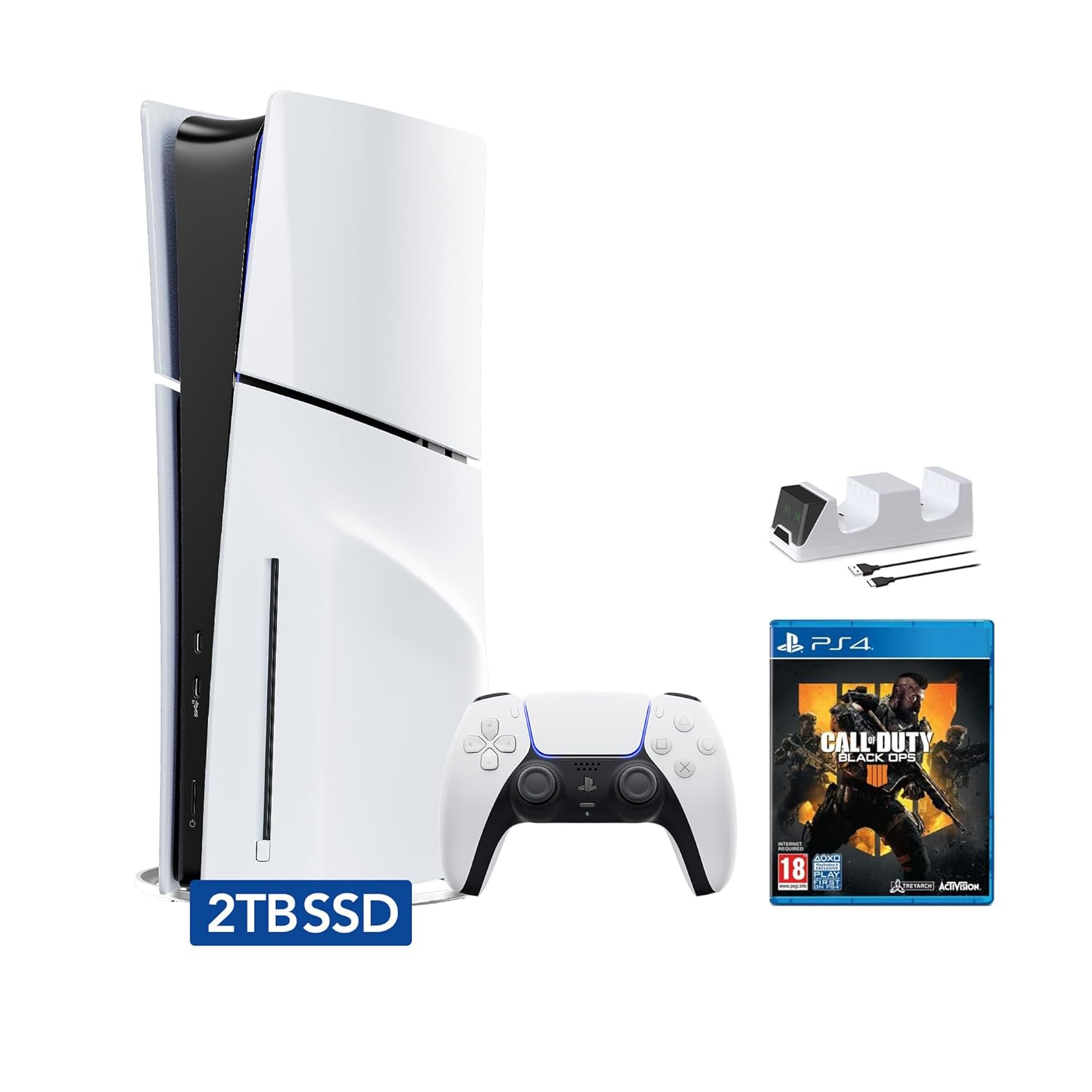 Ultimate Gaming Experience: PS5 Slim 2TB SSD Bundle with Call of Duty + Controller in White
