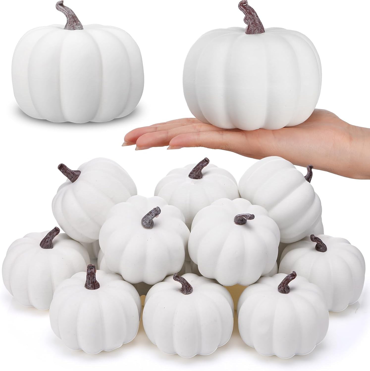 12 Pack 4 Inch Fall Harvest White Artificial Pumpkins for Decor