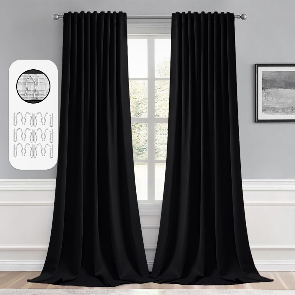 MIULEE Back Tab Blackout Curtains 105 Inch Long for Modern Homes