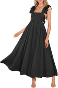 Women Summer Flutter Sleeve Square Neck Tie Back Maxi Dress