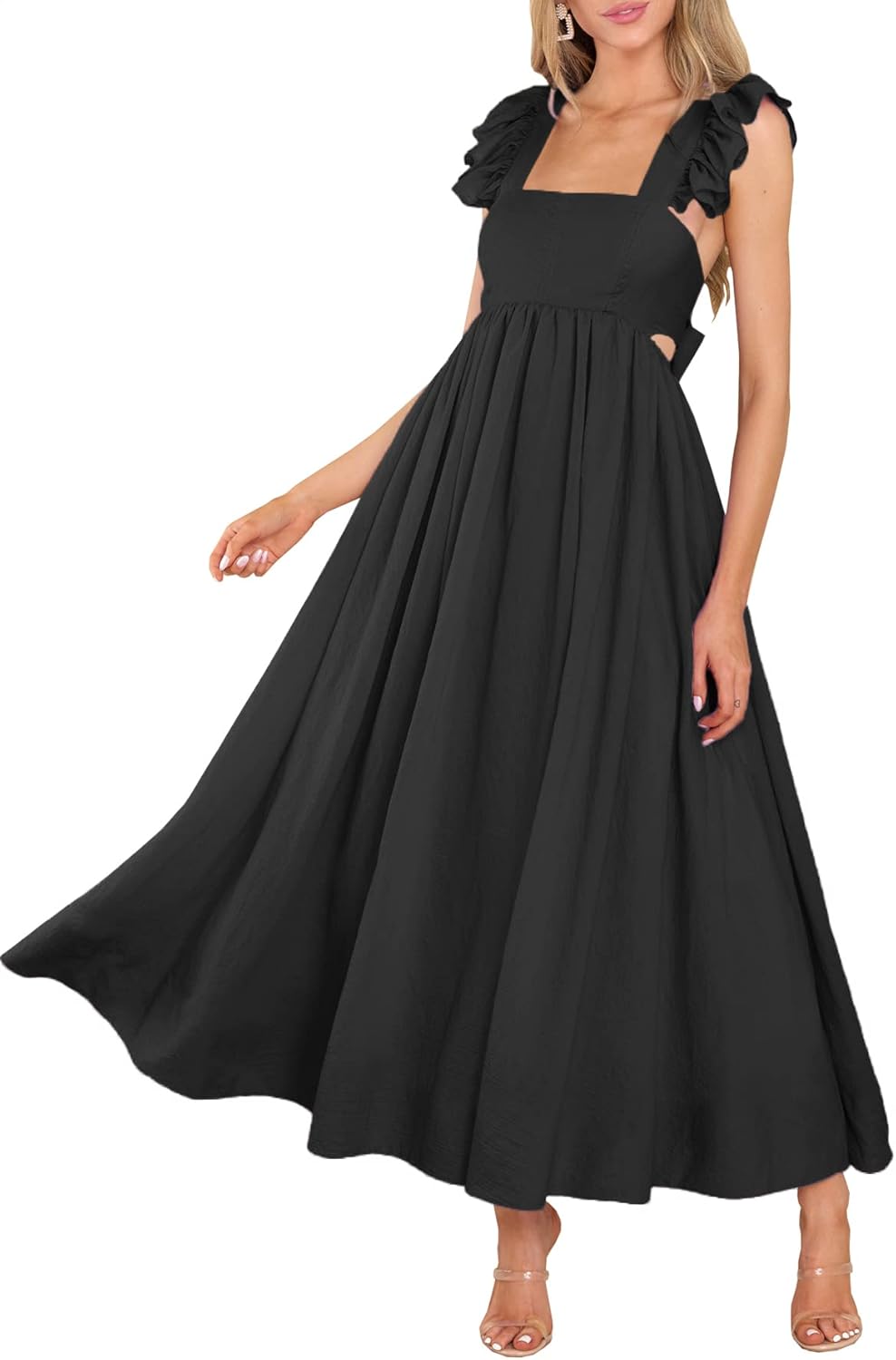 Stylish Summer Flutter Sleeve Square Neck Maxi Dress for Women