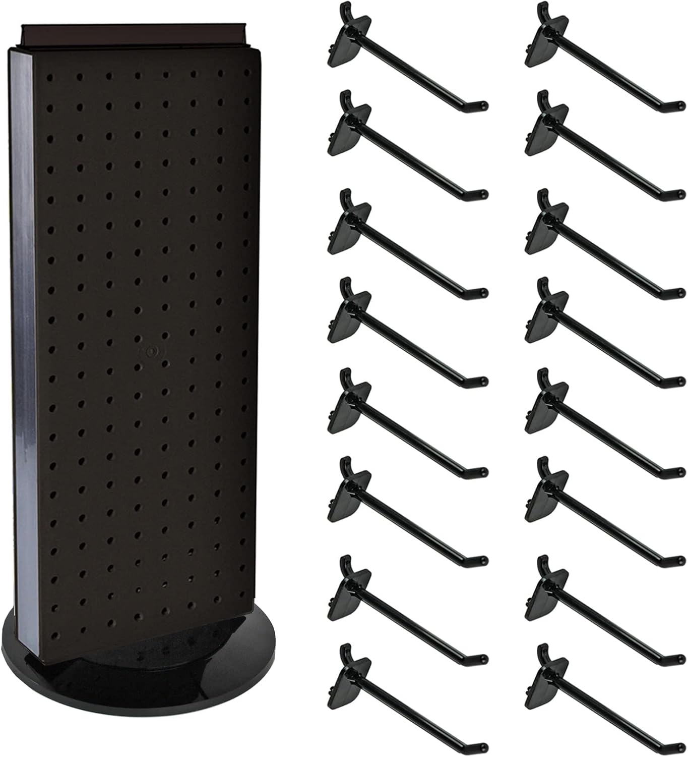 Revolving Black Pegboard Counter Display with Locking Hooks