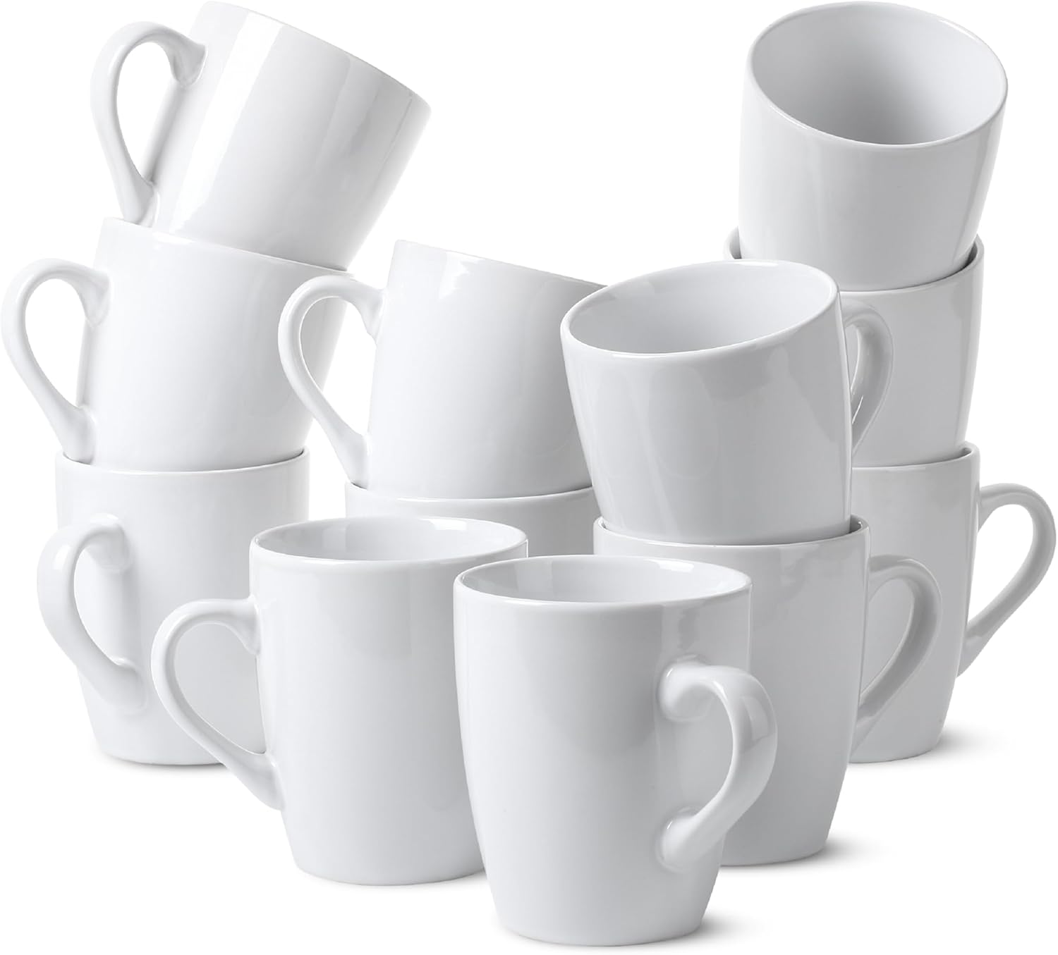 BTaT White Coffee Mugs Set of 12, Fine Bone China Porcelain