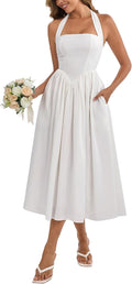 Parthea Women's Summer Halter Corset Midi Dress for Elegance