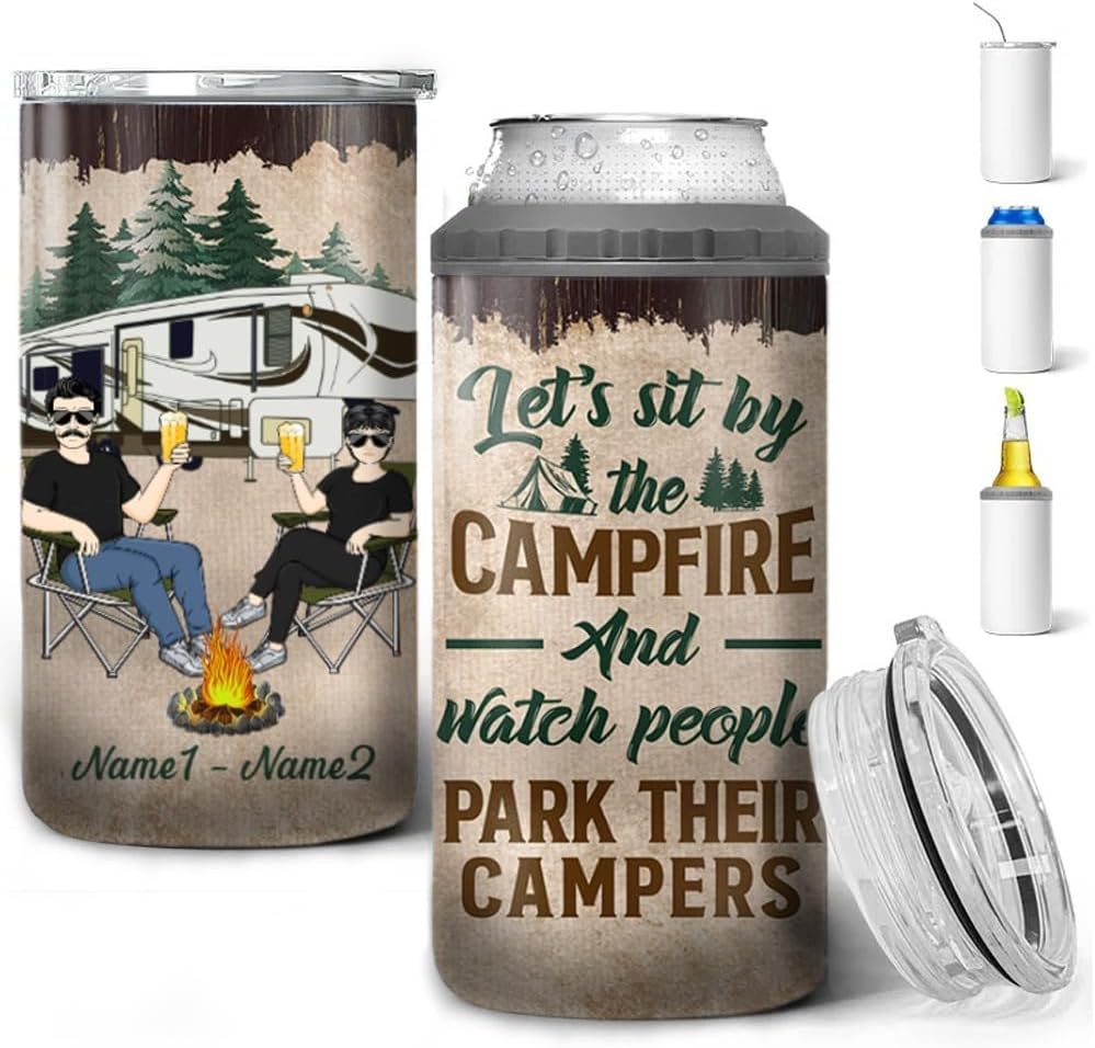 Personalized Camping Can Cooler Set - Custom Gift for Couples