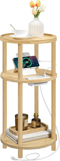 HOOBRO Round Side Table with Charging Station for Modern Living Room