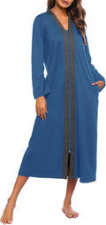 Ekouaer Zipper Robe Long Sleeve Loungewear - Lightweight Full Length