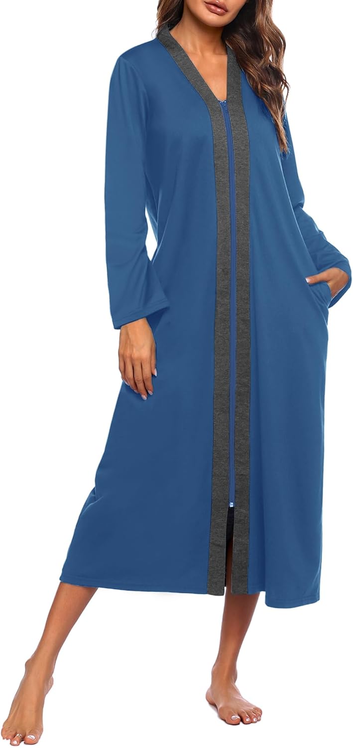 Ekouaer Women Zipper Robe Lightweight Housecoat with Pockets