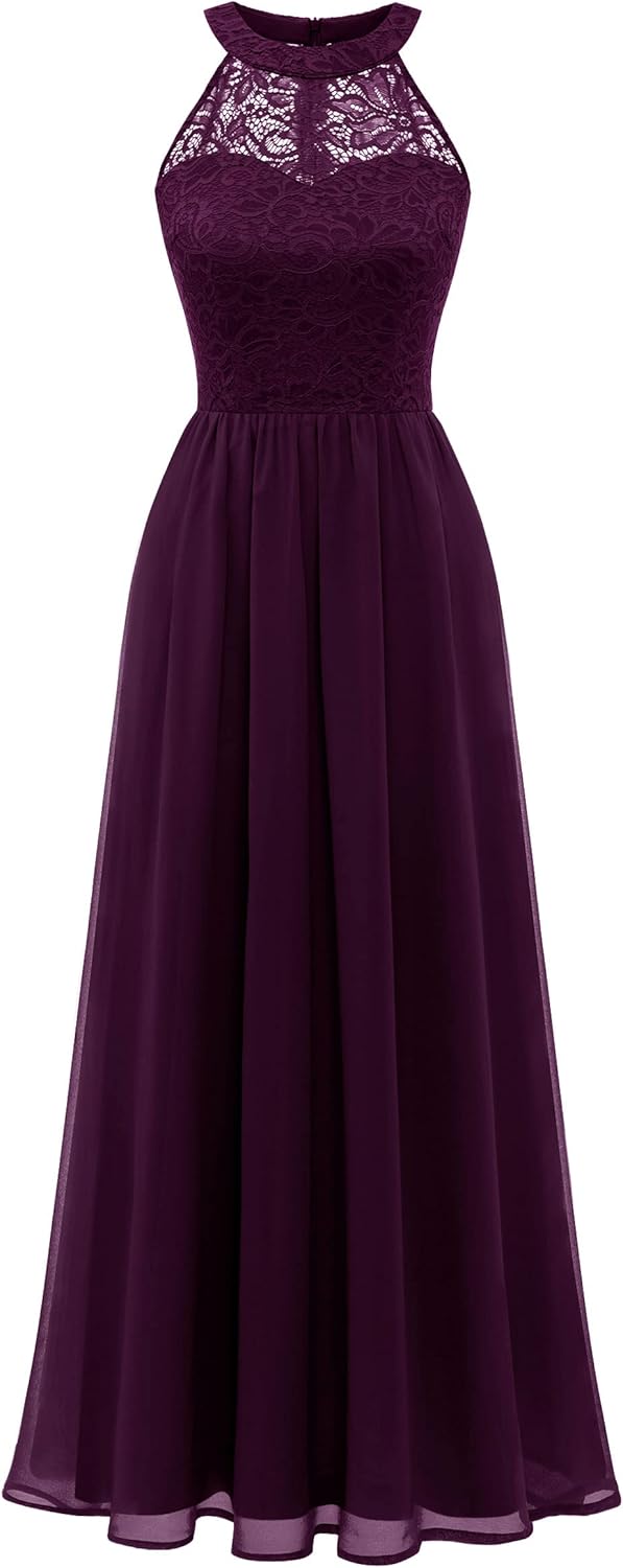 Wedtrend Women's Formal Dress: Halter Long Prom Floral Lace