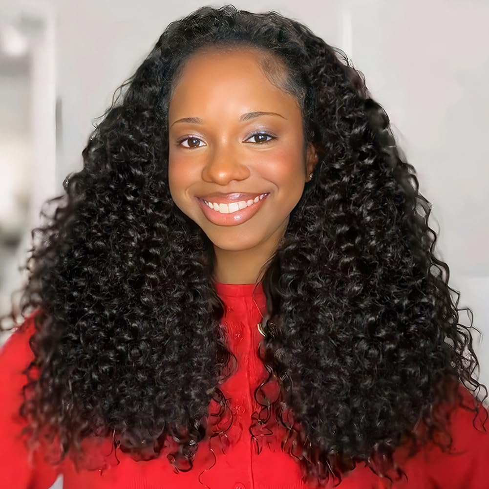 Half Wig Human Hair 200% Density Curly 3 In 1 for Women