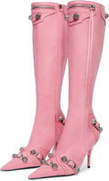 Black Knee High Stiletto Boots for Women - Pointed Toe Zipper