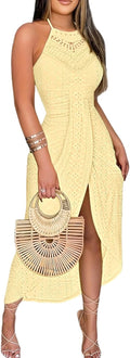 CHICME Womens Summer Halter Dress Hollow Out A Line - Elegant Vacation