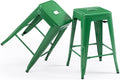 24in Backless Green Metal Bar Stools Set of 2 - Indoor Outdoor Counter
