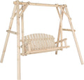 Heavy Duty Wooden Patio Porch Swing with A-Frame Stand - 880 lb