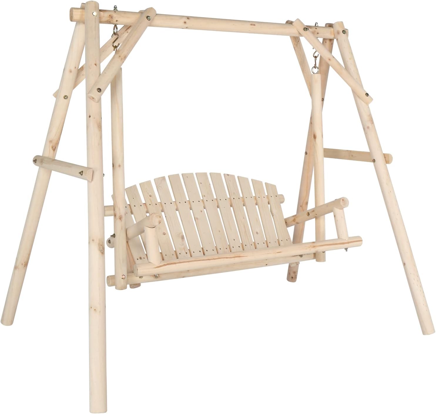 VINGLI Heavy Duty Wooden Patio Porch Swing with A-Frame Stand
