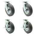 8 Inch Pneumatic Casters Set of 4 - Heavy Duty Gray Rubber Wheels