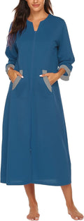 Ekouaer Women Zipper Robe 3/4 Sleeves Mid-Calf - Cozy Everyday