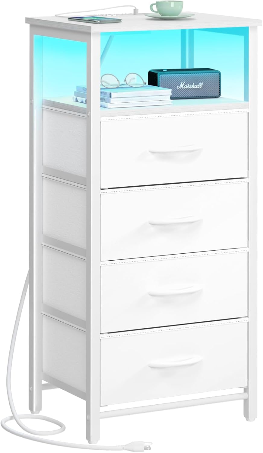 Yoobure LED Nightstand with Charging Station and Storage Drawers