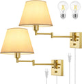 TRLIFE Wall Sconce Plug in Set of 2 - Brushed Brass Dimmable Swing Arm