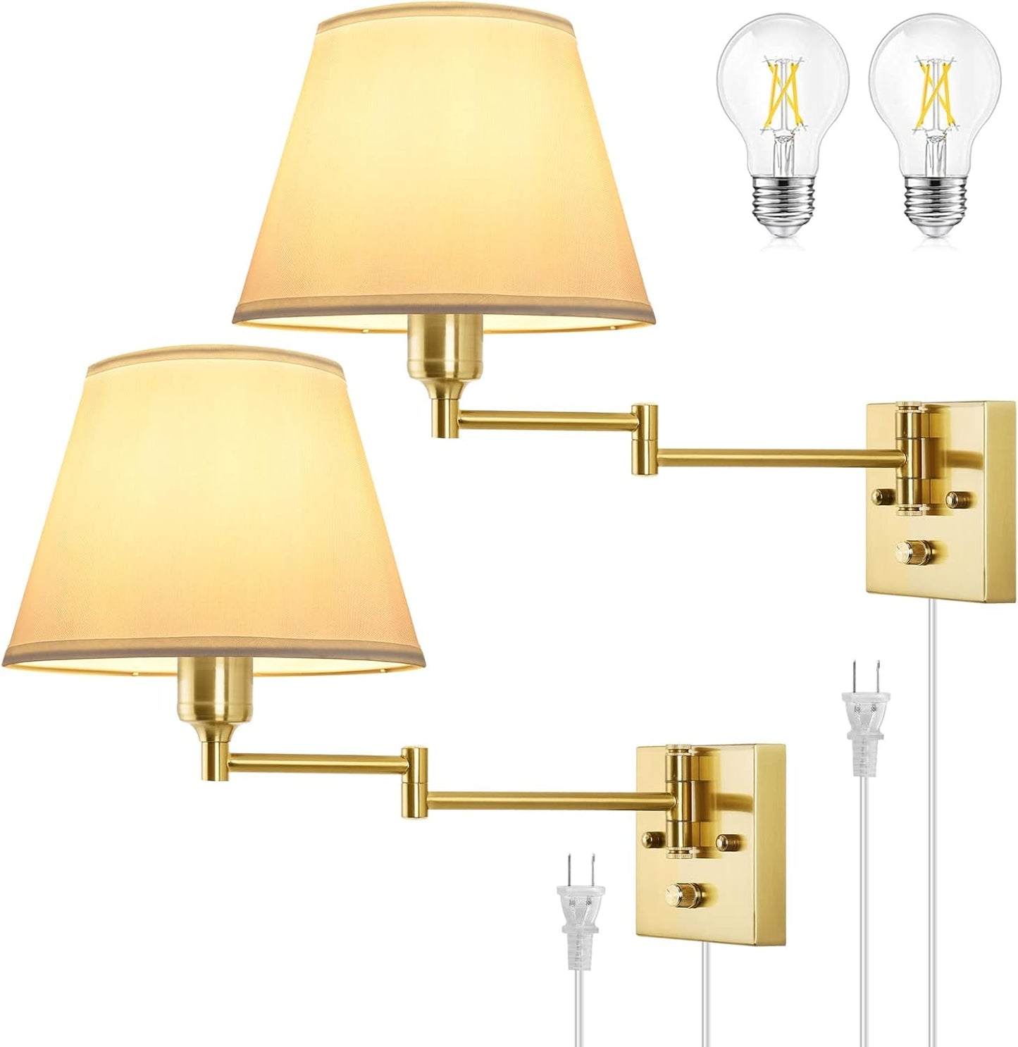 TRLIFE Wall Sconce Plug in Set of 2 Dimmable Swing Arm Lights