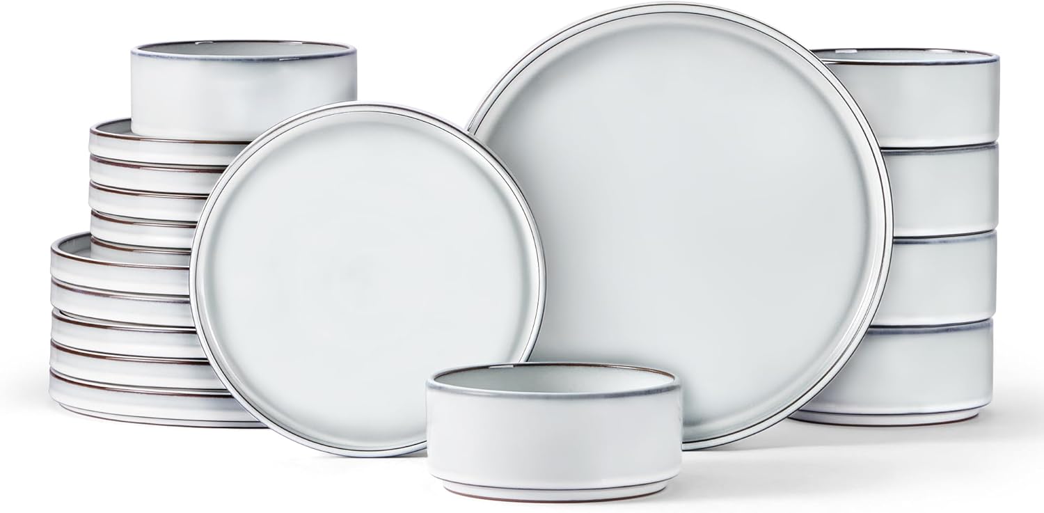 LIANYU 18 Piece Dinnerware Set for 6, Rustic Terracotta Design
