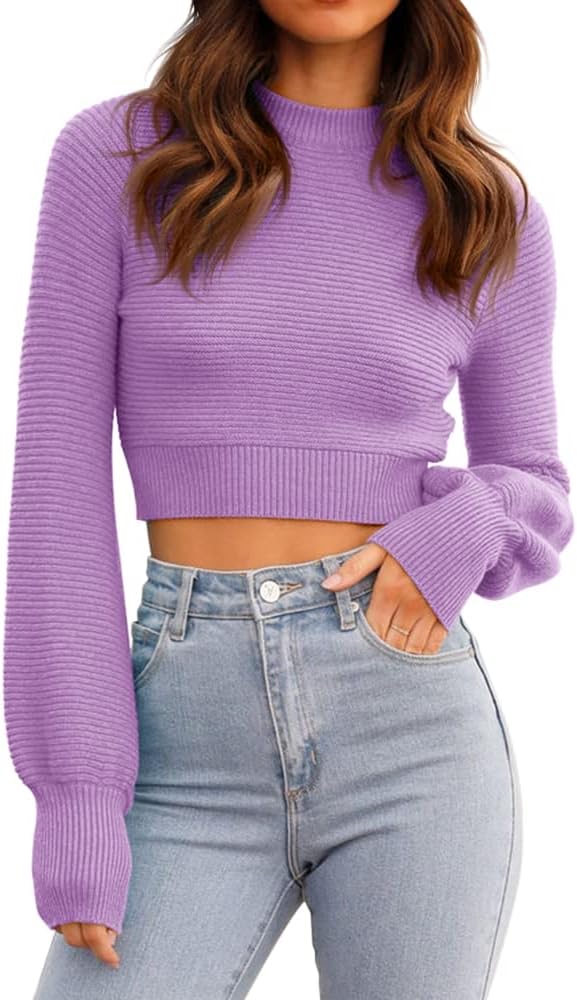 GeGekoko Womens Sexy Crew Neck Cropped Sweater for Fall Fashion