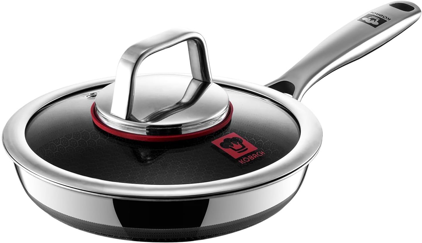 8in Nonstick Frying Pan with Lid - Durable Stainless Steel Skillet