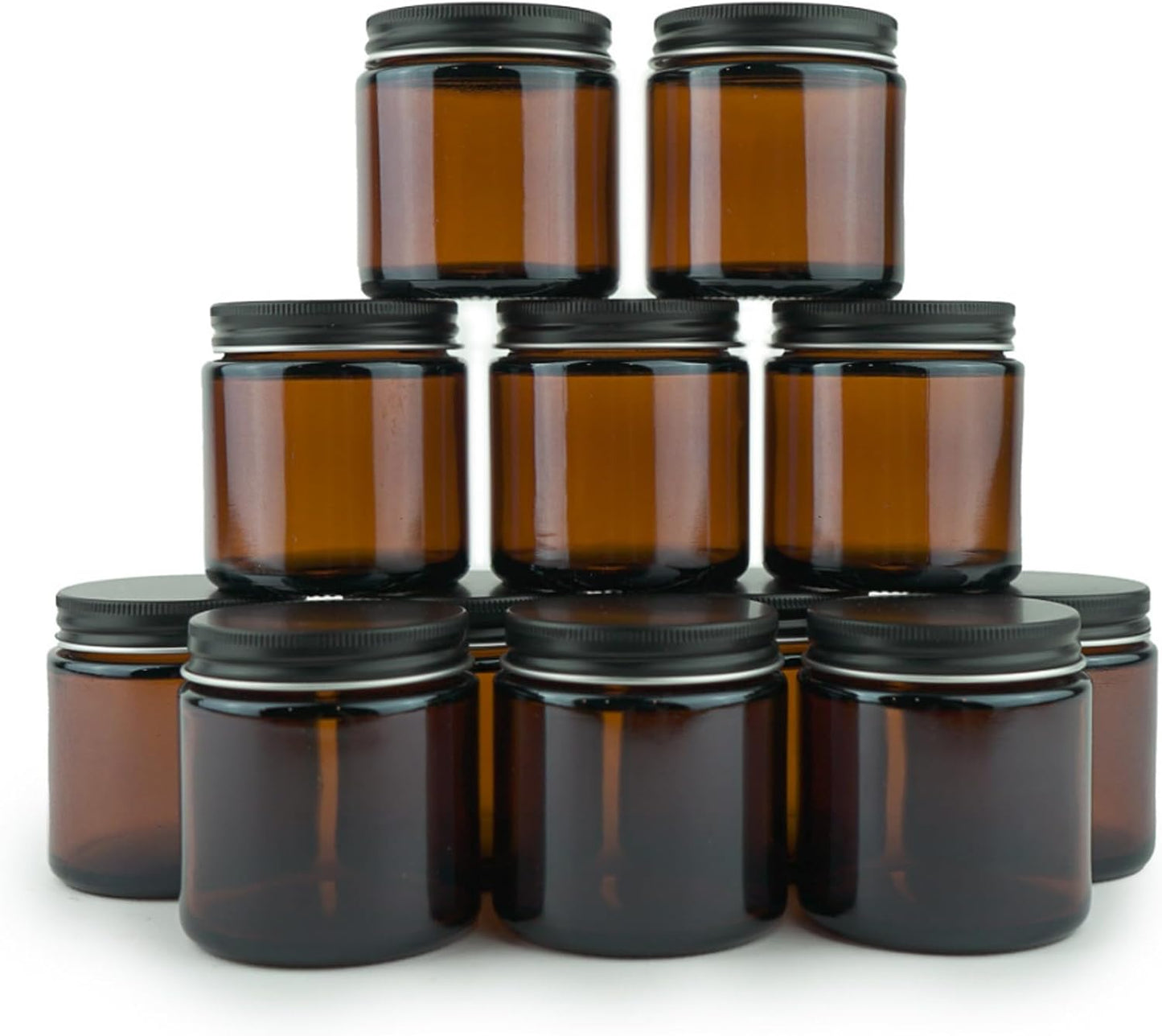 Glass Amber 4oz Jars for Beauty Products - 12 Pack with Lids