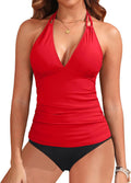 Womens Two Piece Tankini Swimsuit Halter V Neck - Plus Size Fit