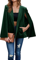 Women's Velvet Cape Blazer Jacket - Split Sleeve Open Front Coat