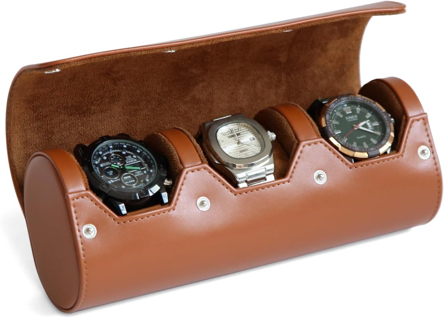 Bonaking Leather Watch Case - Custom Fit, Stylish Organizer Box - Brown
