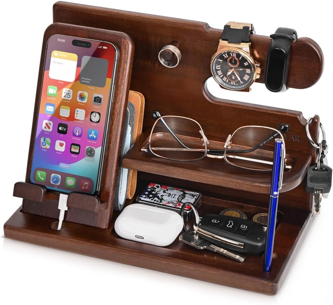 TESLYAR Wood Phone Docking Station - Perfect Organizer Gift