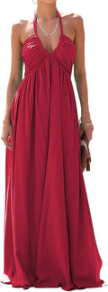 Maxi Dresses for Women Halter V Neck Backless Smocked High Waisted
