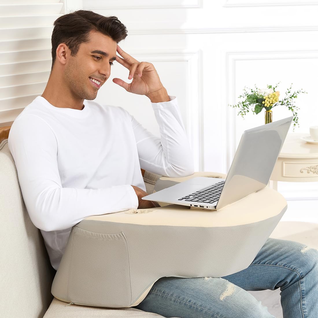 NPET Memory Foam Arm Rest Pillow with Pockets & Cup Holders