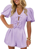 Cicy Bell Womens Cute Rompers with Bow Front and Puff Sleeves