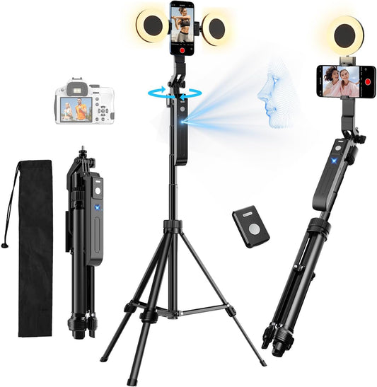 Auto Face Tracking Tripod with 360 Rotation and Lights