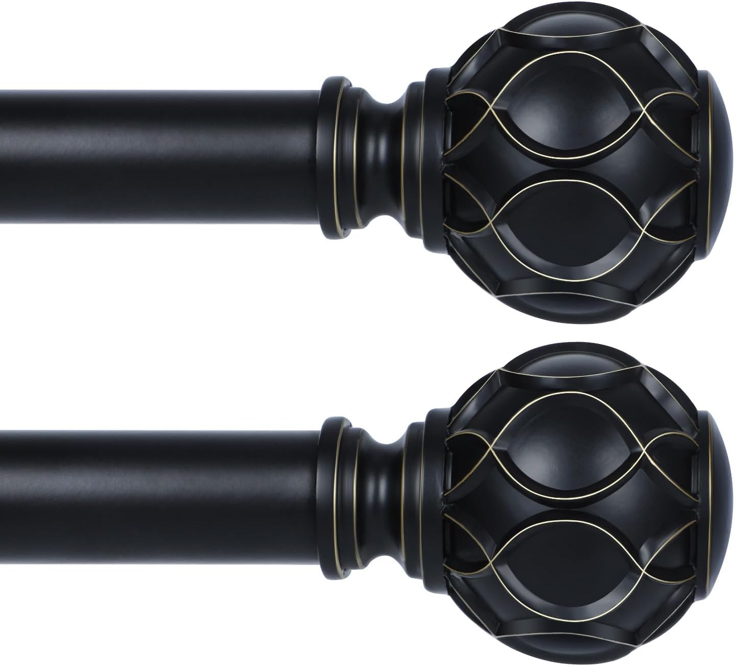 Black Adjustable Curtain Rods for Windows: Heavy Duty 2 Pack