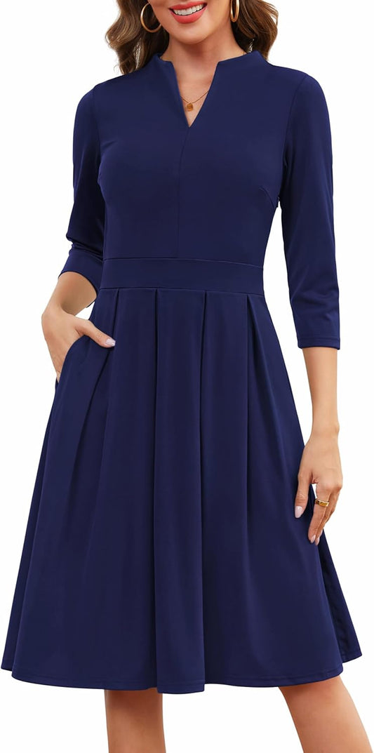 Zattcas Women 3/4 Sleeve Vneck Fall Dress for Business Casual