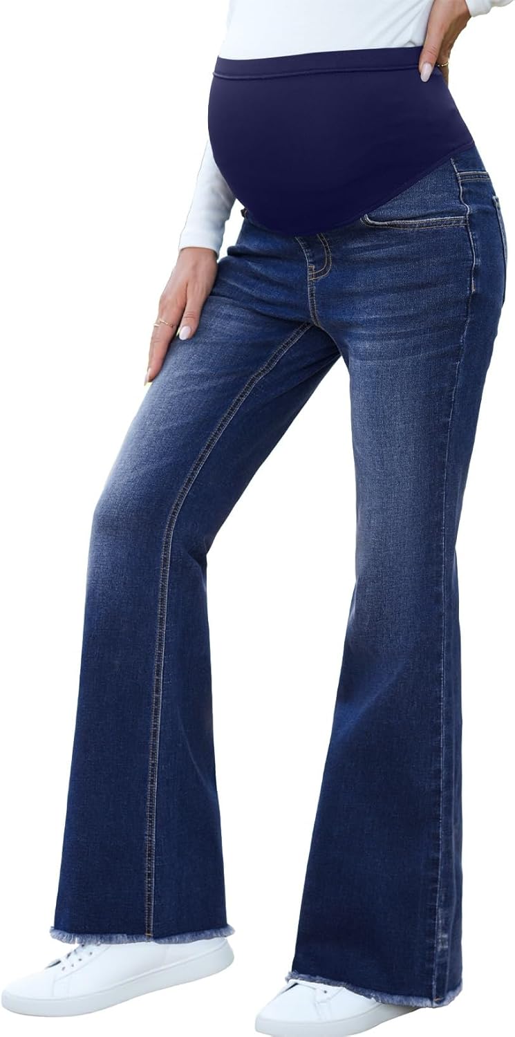 BLENCOT Maternity Jeans for Women with Over Belly Support