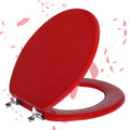 Red Round Wooden Toilet Seat - Durable High-Gloss Round Seat