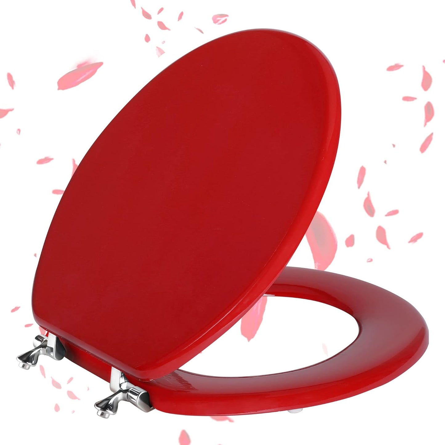 Red Round Toilet Seat Natural Wood with Zinc Alloy Hinges