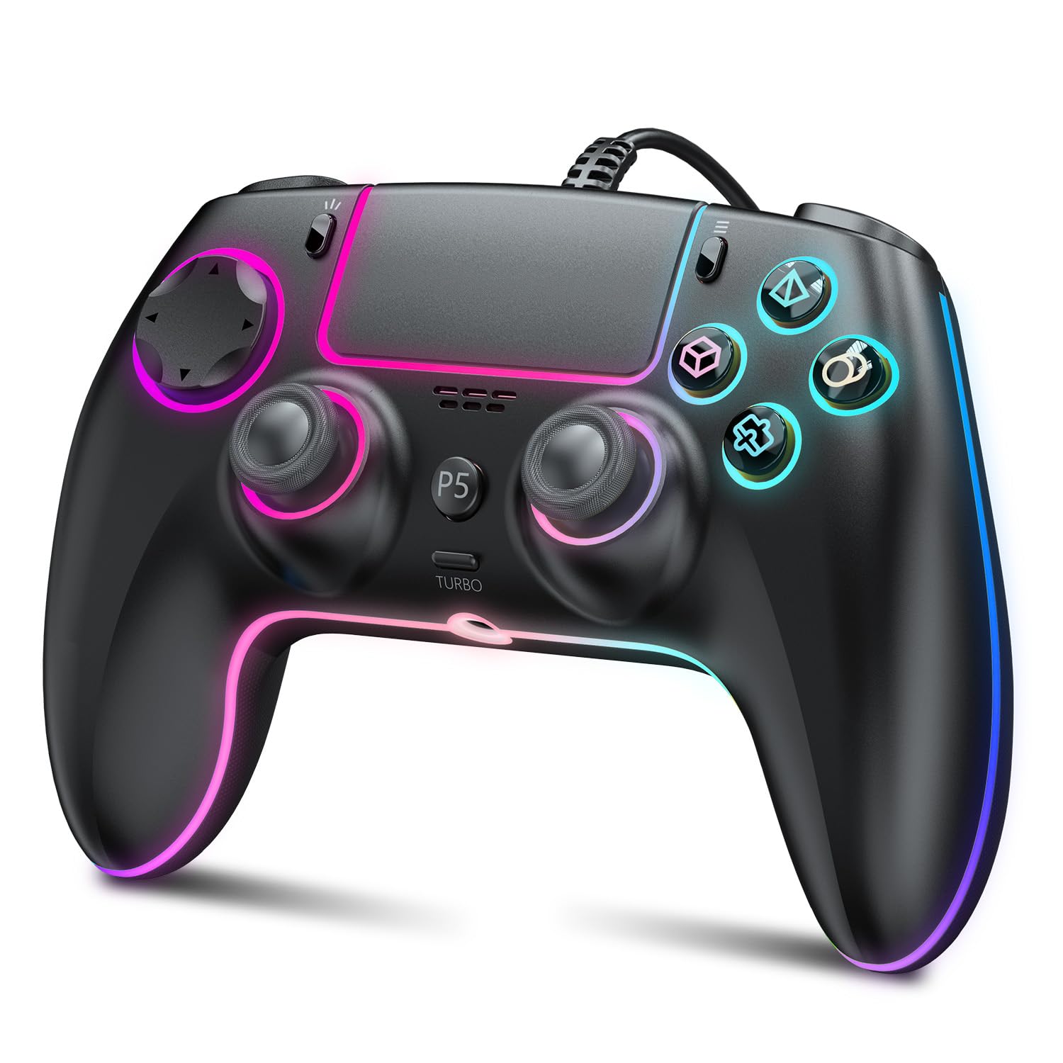 GUOC RGB Wired Controller for PS5/PS4 and PC with Features