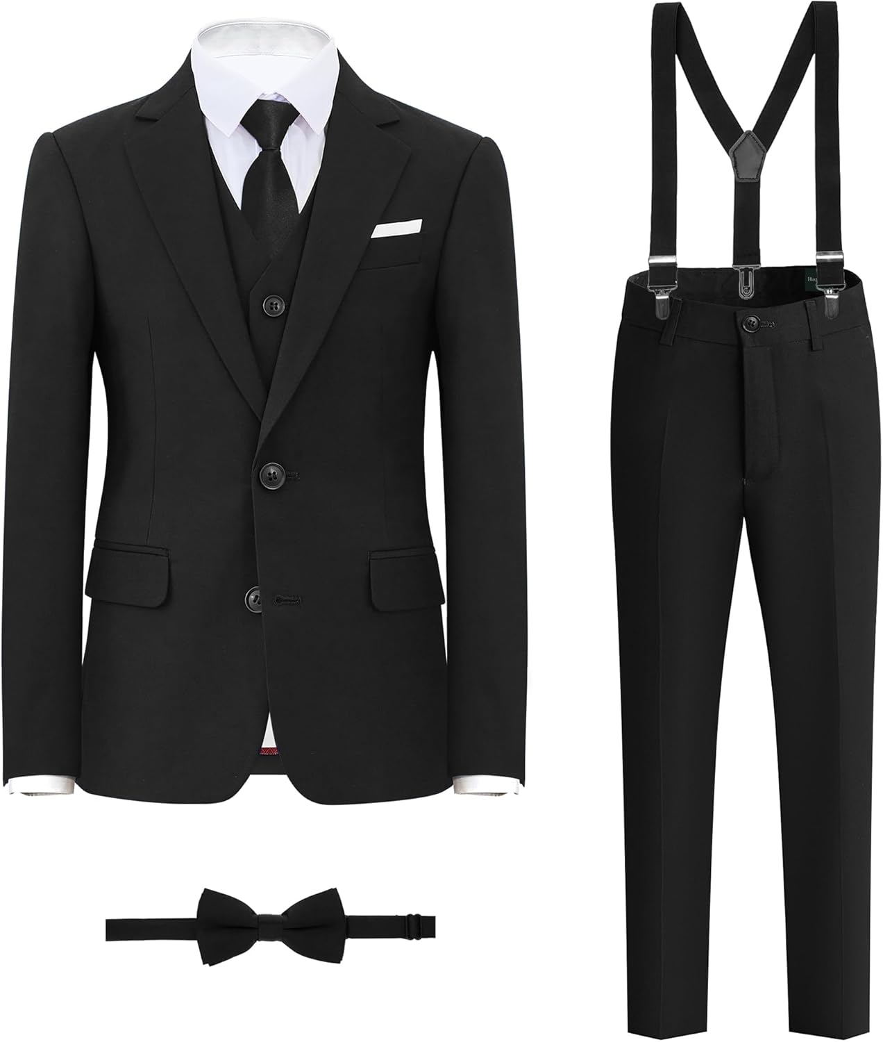 Boys' Formal Suit Set with Suspenders and Adjustable Waist
