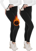 2 Pack Fleece Lined Leggings for Women - Thermal High Waisted Tights